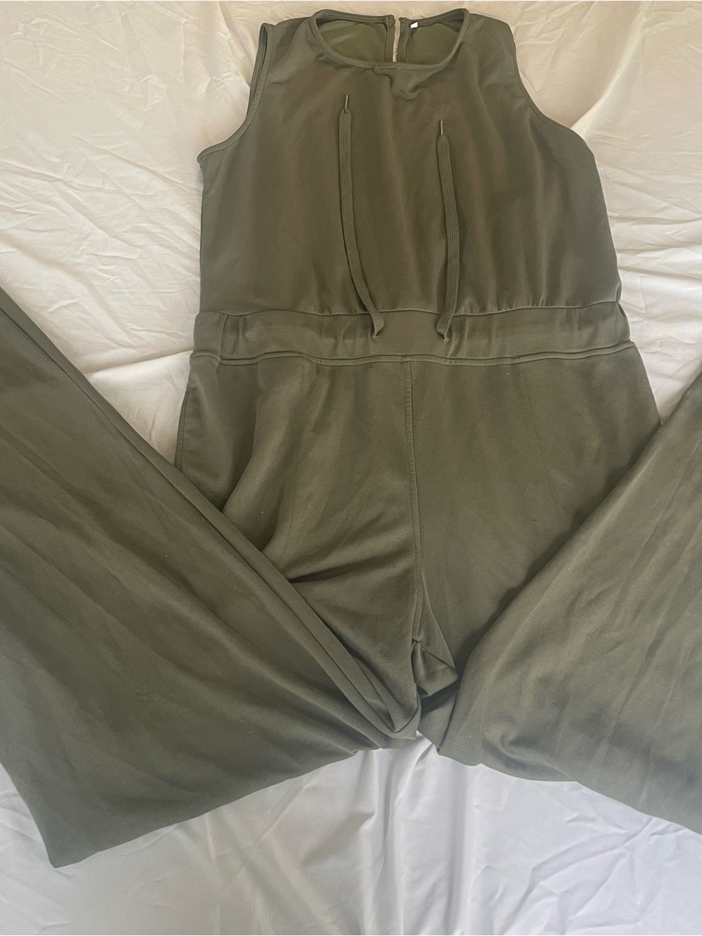 Olive Sleeveless Jumpsuit with Drawstring Waist